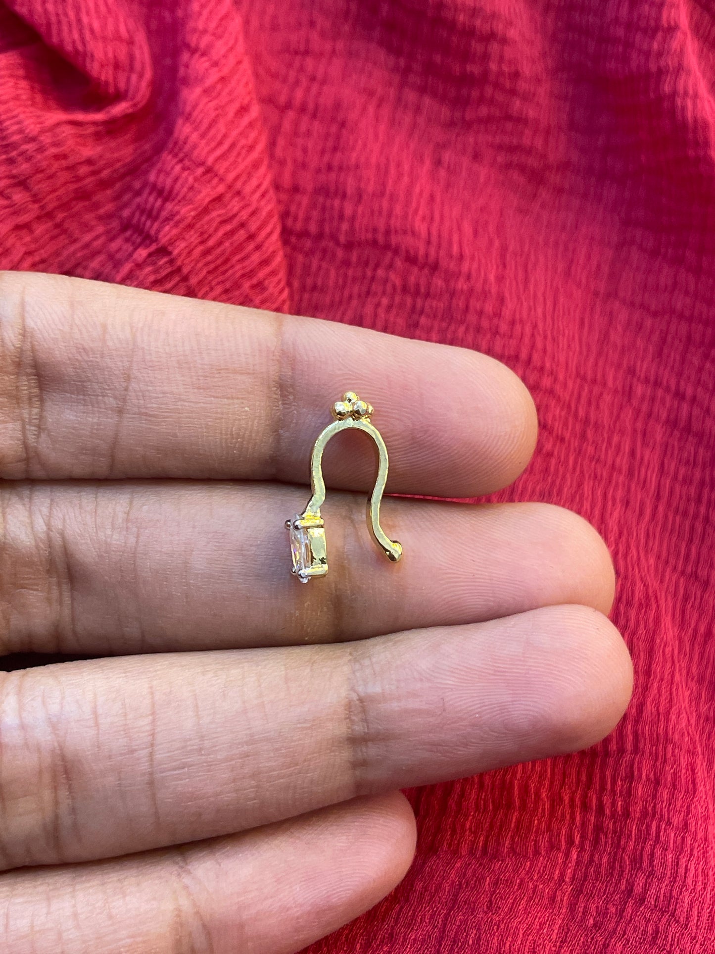92.5 Silver Gold Plated White Stone Press-On Bugadi for Women | Stylish Non-Piercing Ear Cuff | Elegant Jewellery