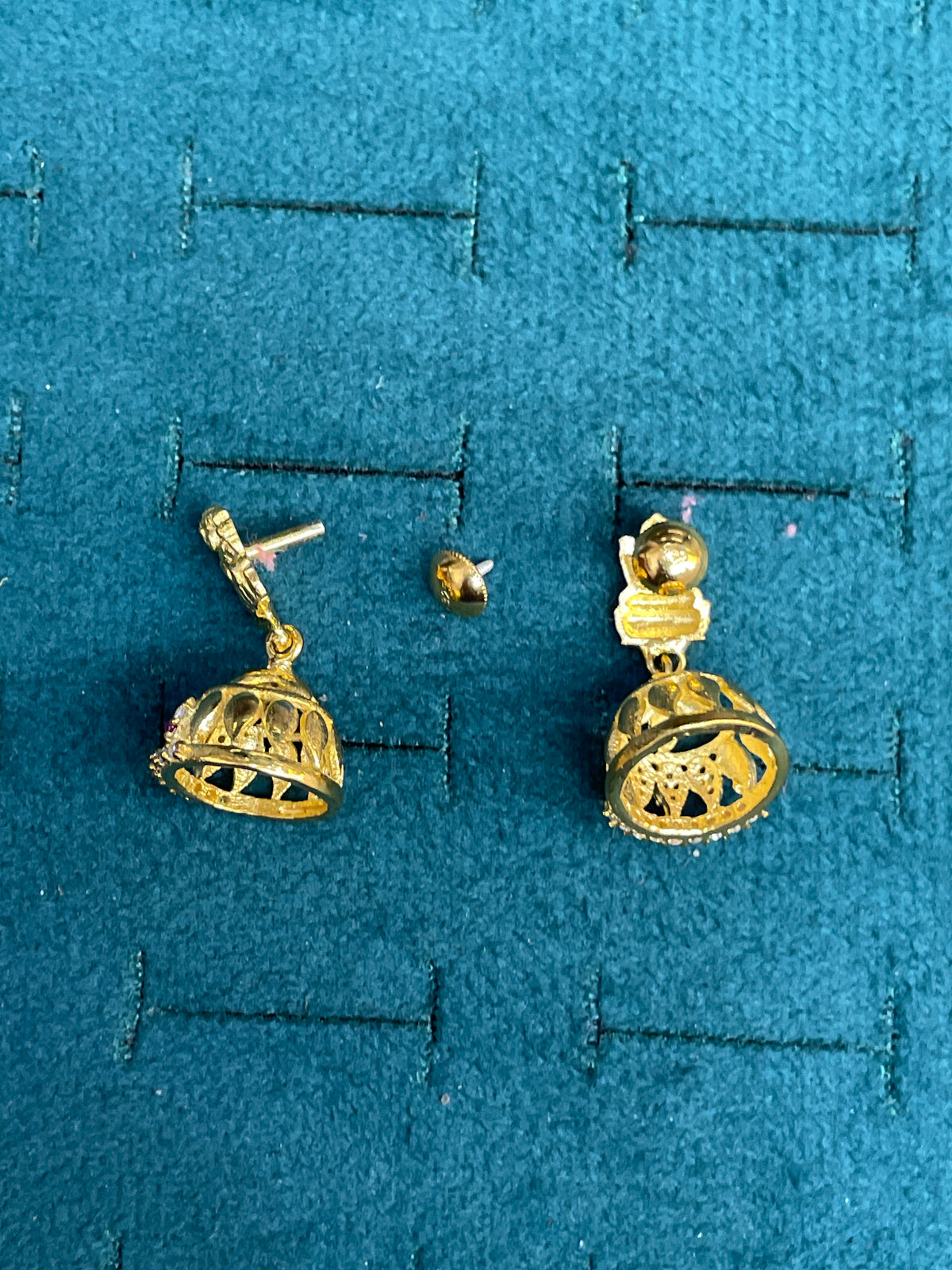 92.5 Sterling Silver Gold Plated Lakshmi Devi Ruby & White CZ Jhumka Earrings for Women