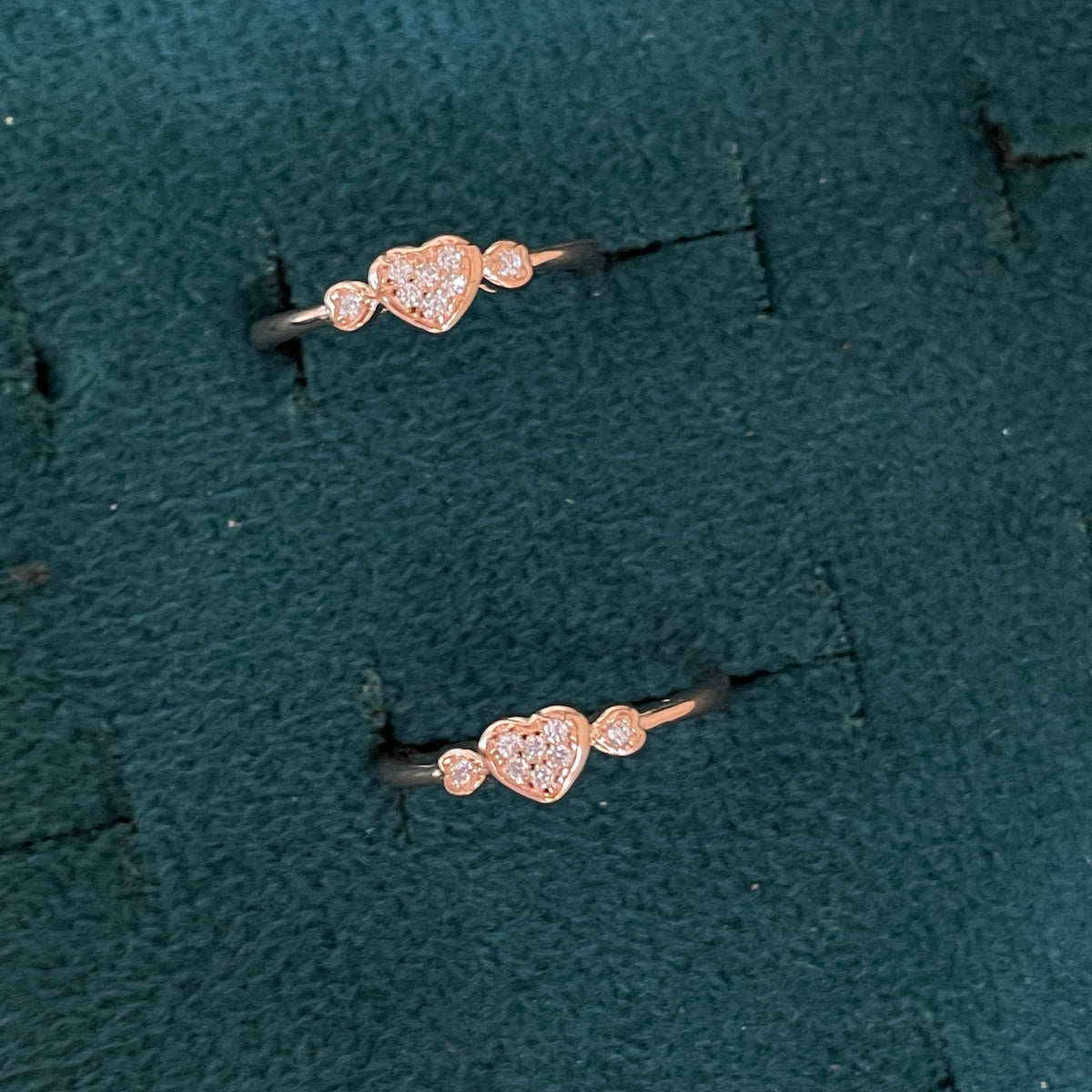 92.5 Silver Rose Gold Plated White CZ Triple Heart Toe Rings