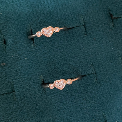 92.5 Silver Rose Gold Plated White CZ Triple Heart Toe Rings