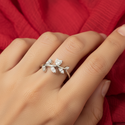 92.5 silver stylish leaf ring size 19