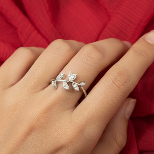 92.5 silver stylish leaf ring size 19
