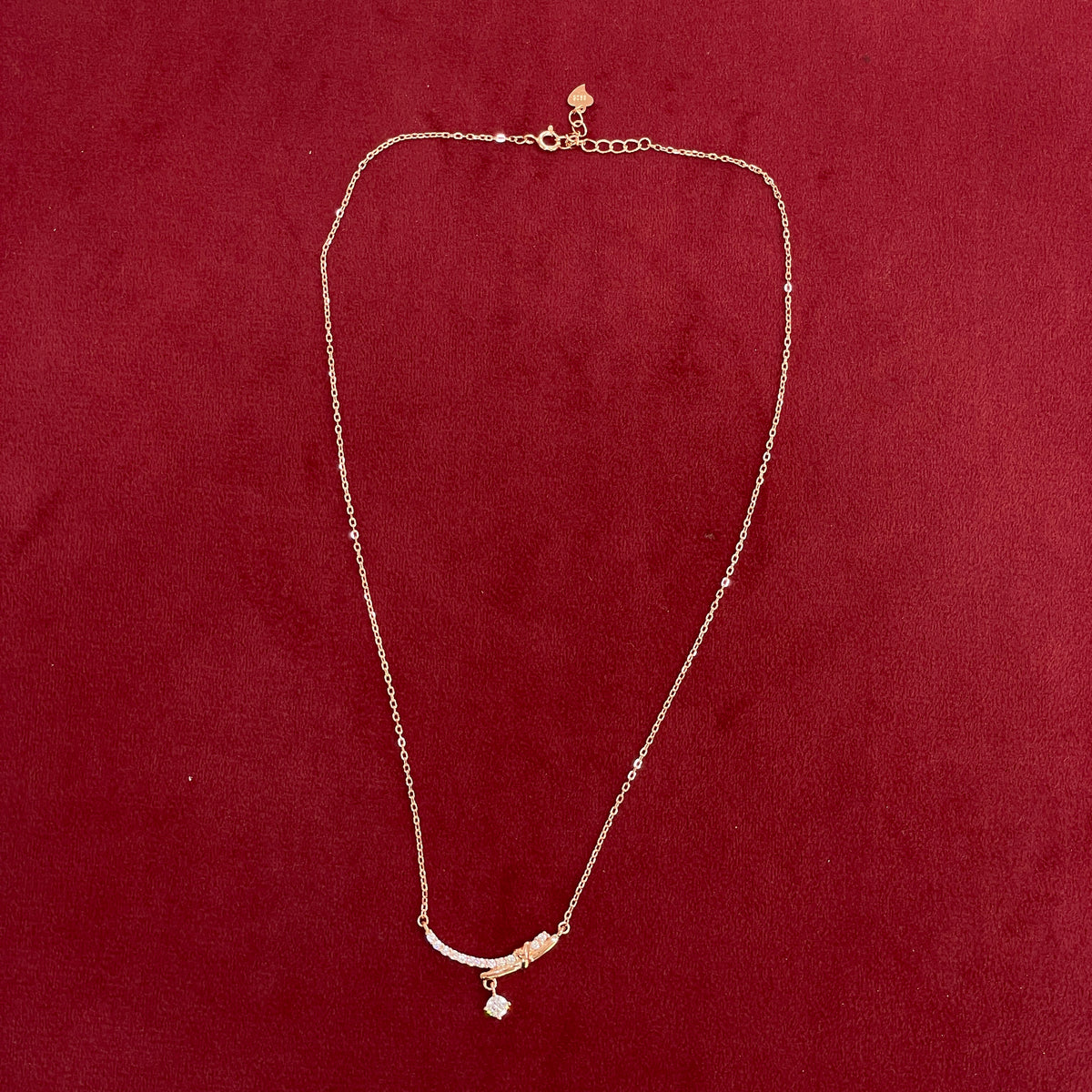 92.5 Silver Rose Gold Plated White CZ Drop Necklace for Women
