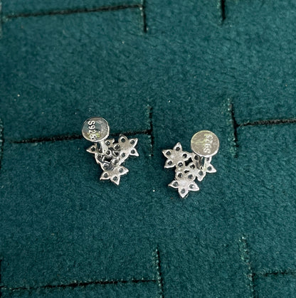 92.5 Silver Clear Stone Triple Flower Studs Pair
