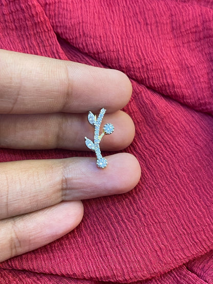 92.5 Silver Gold Plated Leaf Ear Cuffs for Women | Trendy Nature Design | Stylish Jewellery