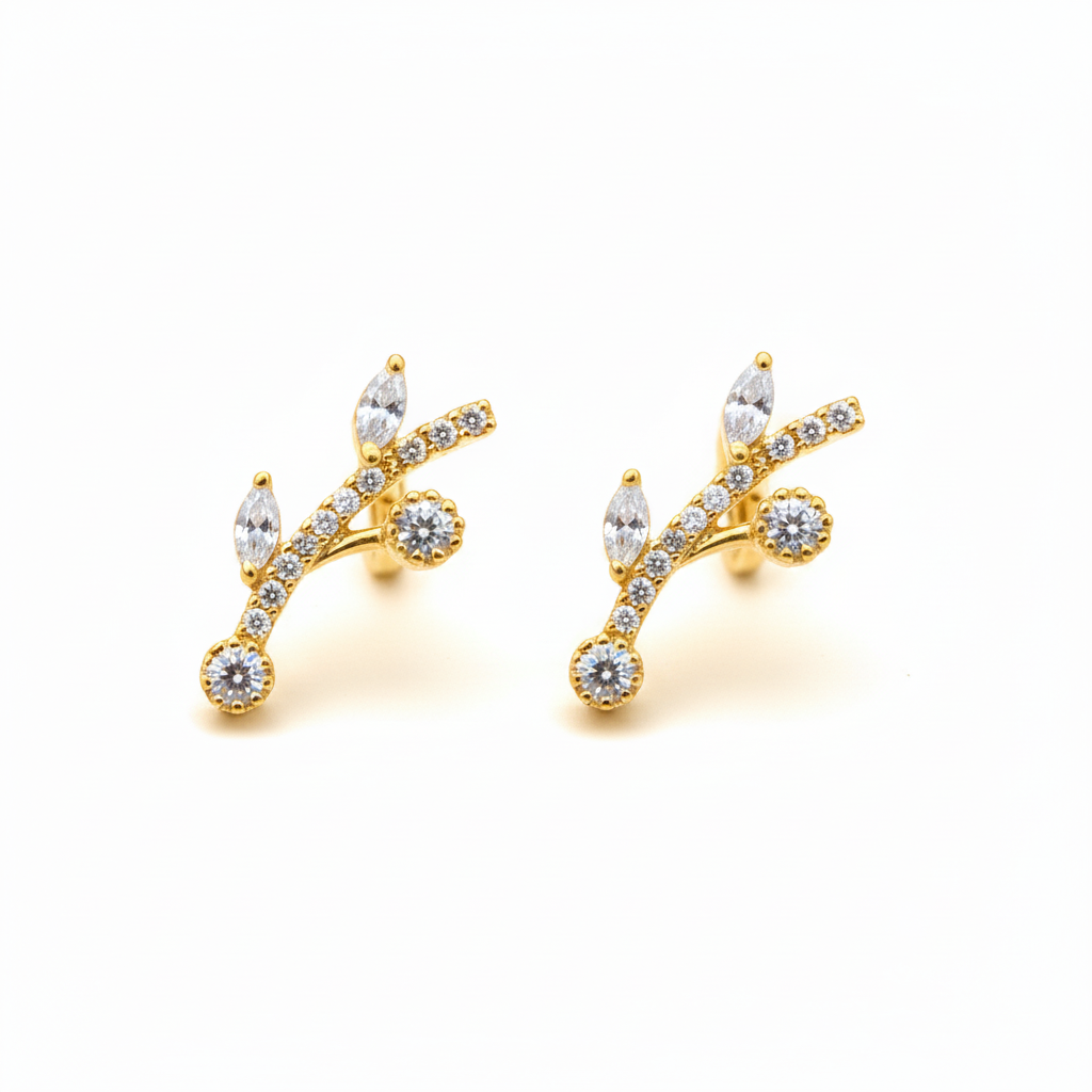 92.5 Silver Gold Plated Leaf Ear Cuffs for Women | Trendy Nature Design | Stylish Jewellery