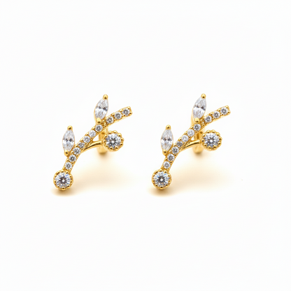 92.5 Silver Gold Plated Leaf Ear Cuffs for Women | Trendy Nature Design | Stylish Jewellery