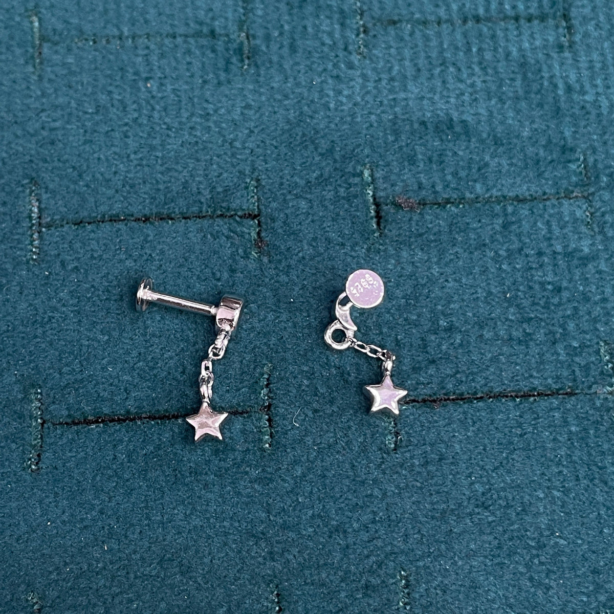 92.5 Sterling Silver Plain Crescent Moon Stud with Chain & Star Charm Drop Earrings for Women
