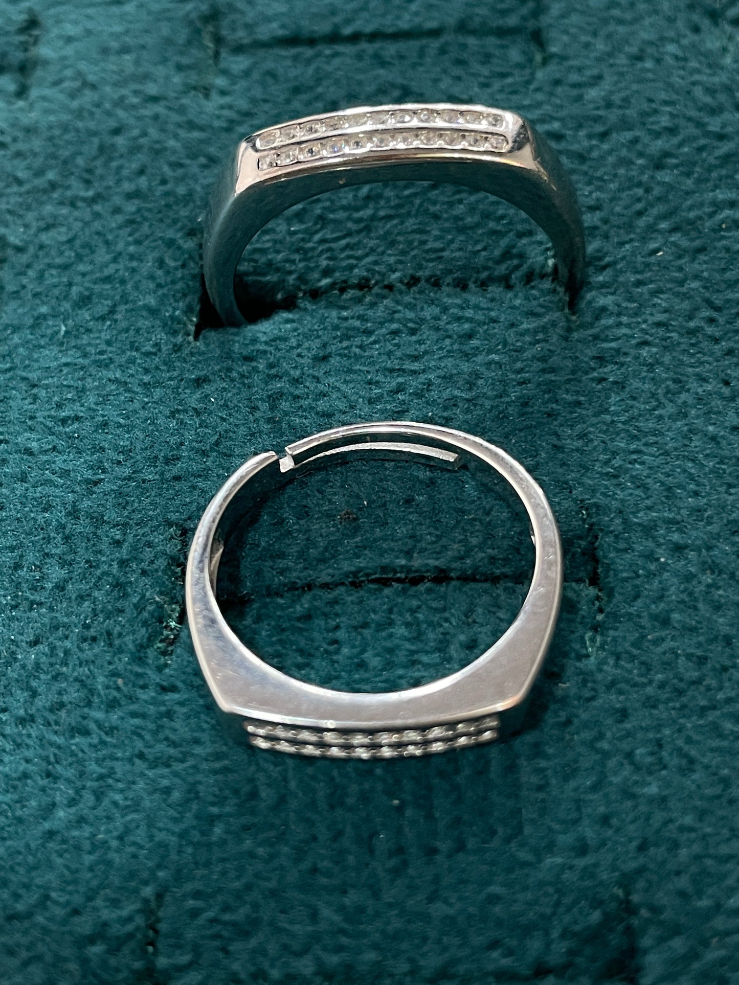 92.5 Silver Double Row Stone Band Couple Rings | Adjustable Classic Design