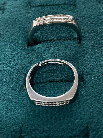 92.5 Silver Double Row Stone Band Couple Rings | Adjustable Classic Design