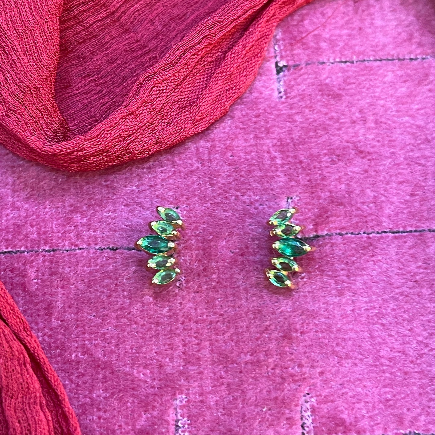 925 Silver Gold Plated 5 Leaf Green Studs