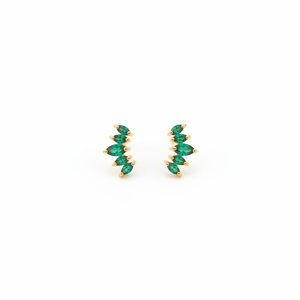 925 Silver Gold Plated 5 Leaf Green Studs