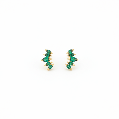 925 Silver Gold Plated 5 Leaf Green Studs