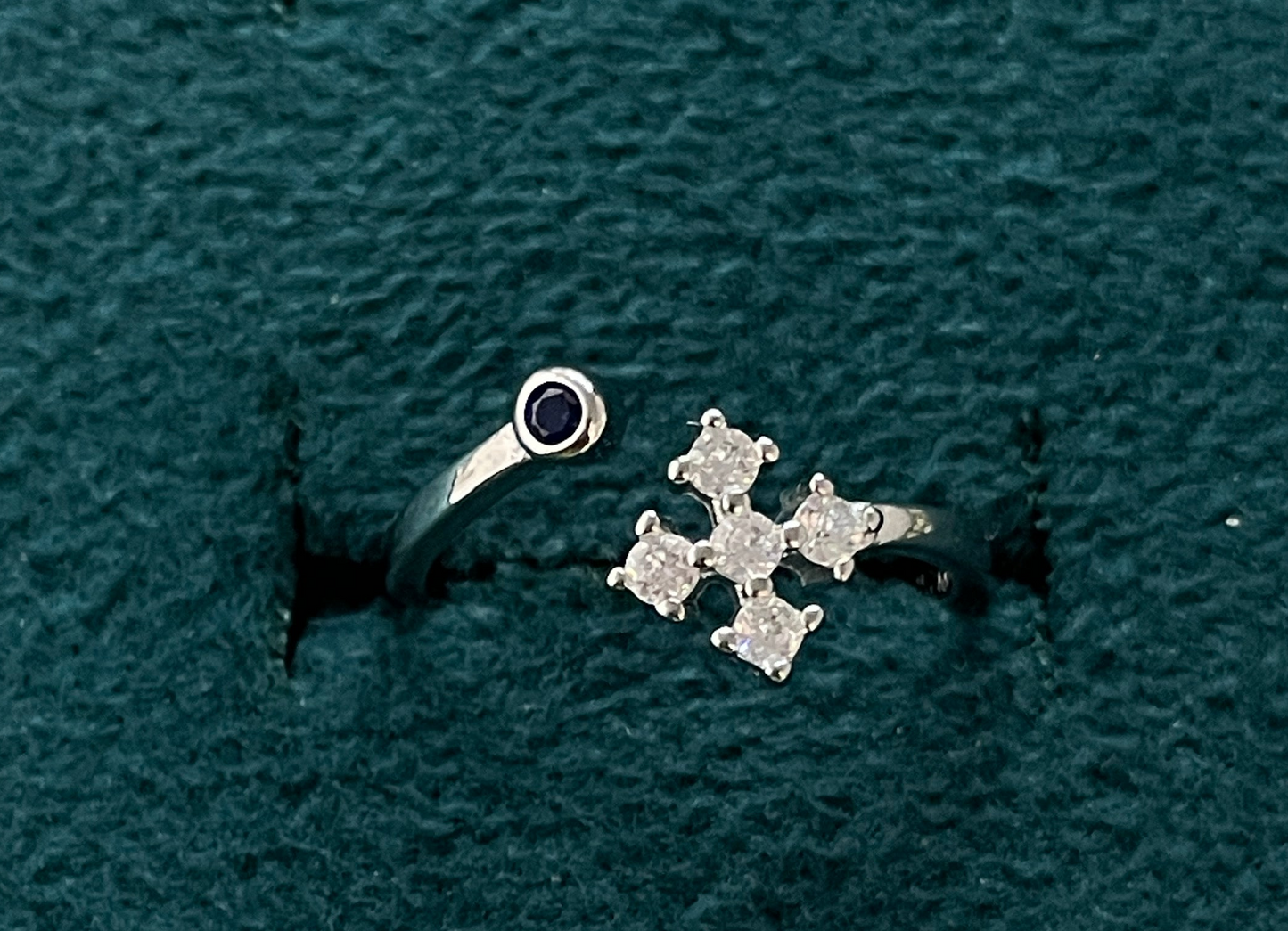 92.5 Silver 5 Stone Cross Cluster Adjustable Toe Rings for Women | Blue & White Stone Design