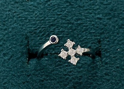 92.5 Silver 5 Stone Cross Cluster Adjustable Toe Rings for Women | Blue & White Stone Design