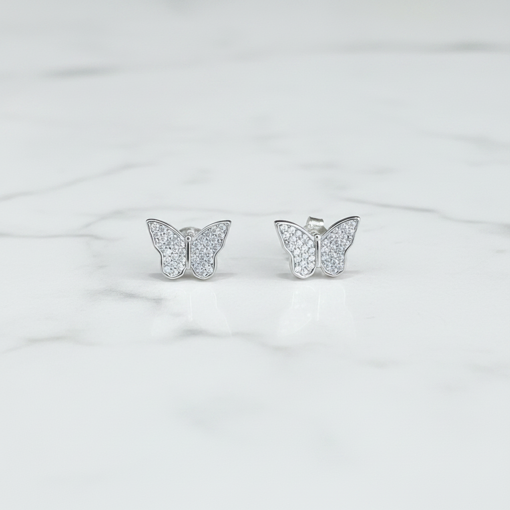 92.5 Silver Butterfly Stud Earrings pair