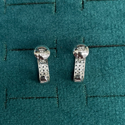 92.5 Silver Clear Stone Curved Bar Stud Earrings Pair
