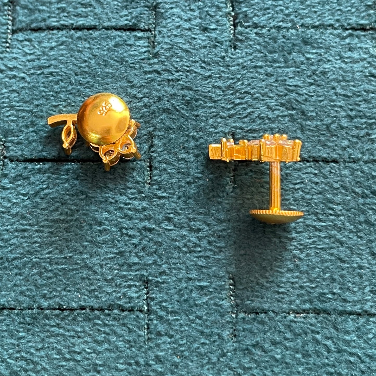 Gold Plated Floral Stem CZ Stud Earrings for Women | Flower & Leaf Design