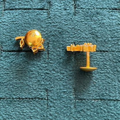 Gold Plated Floral Stem CZ Stud Earrings for Women | Flower & Leaf Design