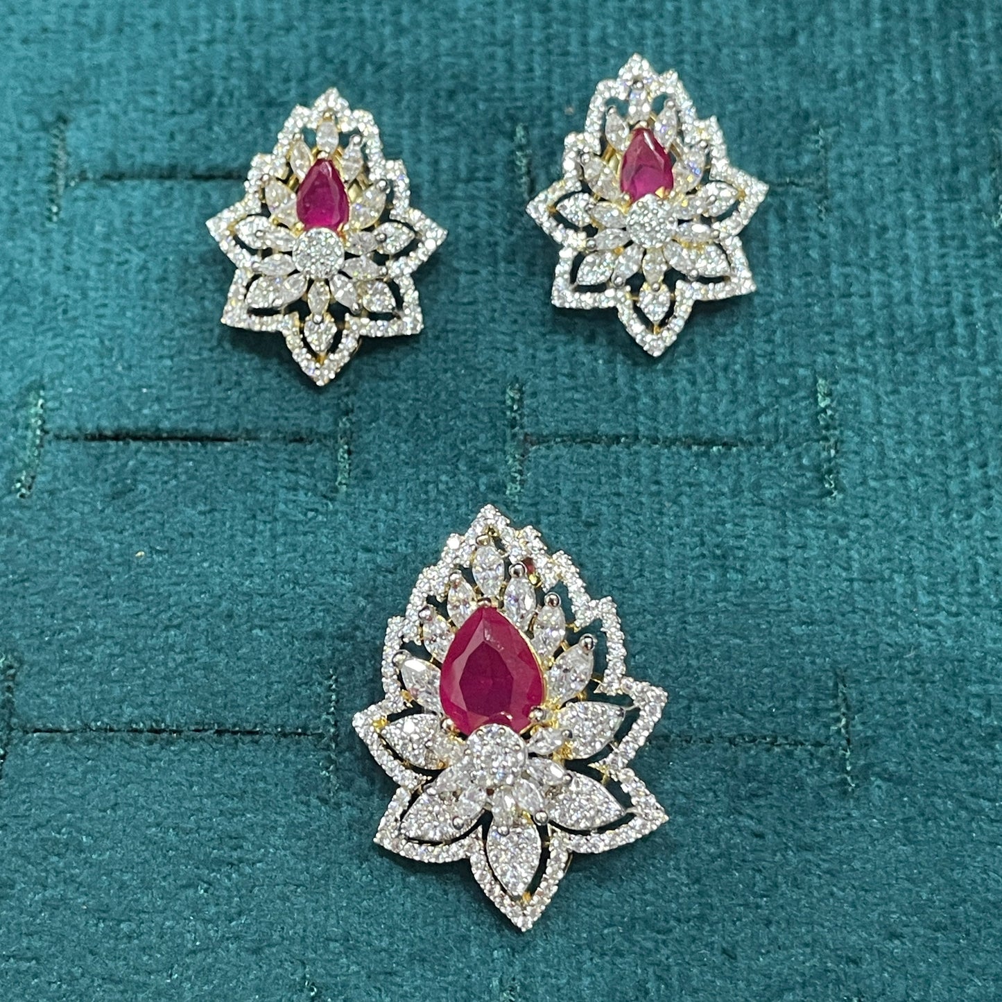 925 Silver Gold-Plated Royal Lotus Pendant & Earring Set