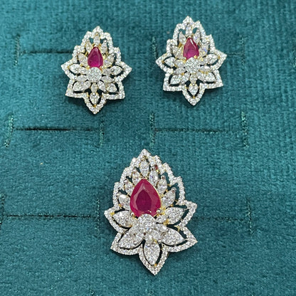 925 Silver Gold-Plated Royal Lotus Pendant & Earring Set