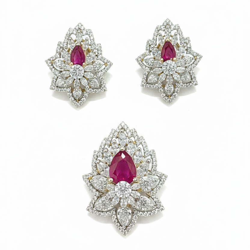 925 Silver Gold-Plated Royal Lotus Pendant & Earring Set