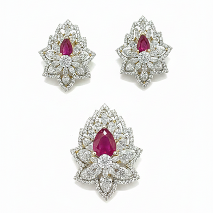 925 Silver Gold-Plated Royal Lotus Pendant & Earring Set