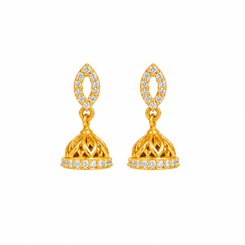 92.5 Silver Gold Plated White CZ Oval Stud Jhumka Earrings for Women