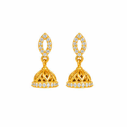 92.5 Silver Gold Plated White CZ Oval Stud Jhumka Earrings for Women