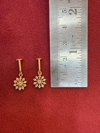 92.5 Silver Gold Plated Flower Drop Bugadi Pair | Stylish Hanging Floral Design | Jewellery