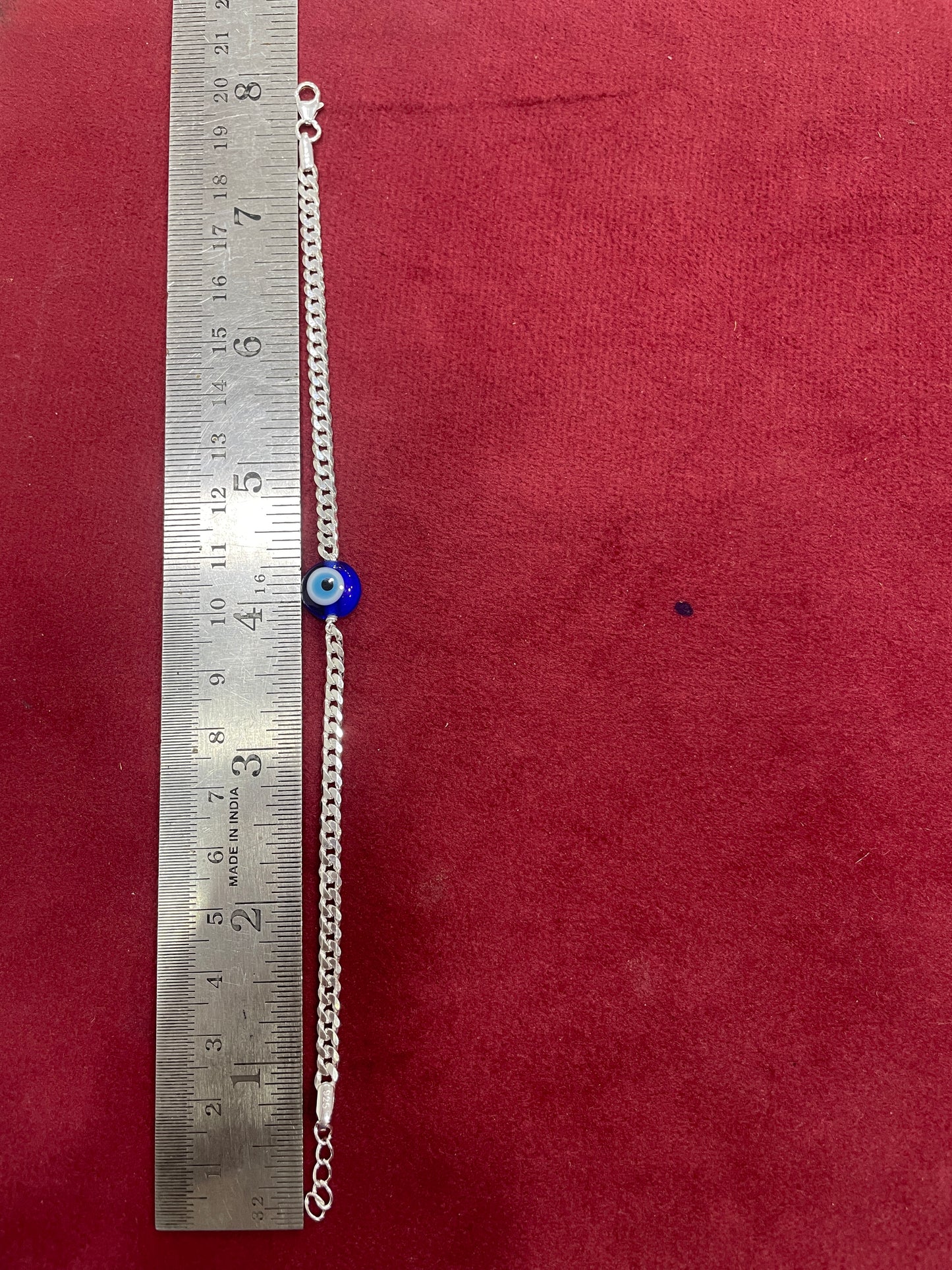 925 Silver Evil Eye Curb bracelet- 8 inch