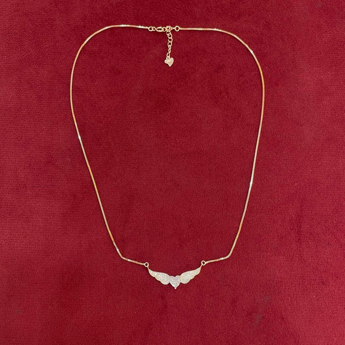 92.5 Silver Rose Gold Plated Pave CZ Angel Wings & Heart Pendant Necklace for Women