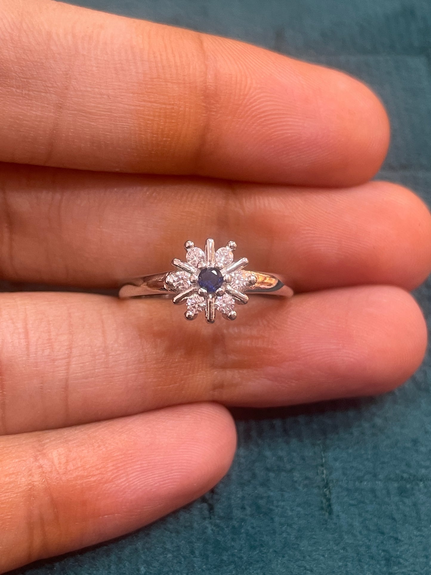 92.5 Silver Blue Stone Flower Ring for Women Size 13 | Stylish Floral Accent | Elegant Fashion Jewellery