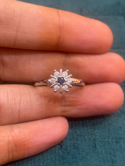 92.5 Silver Blue Stone Flower Ring for Women Size 13 | Stylish Floral Accent | Elegant Fashion Jewellery
