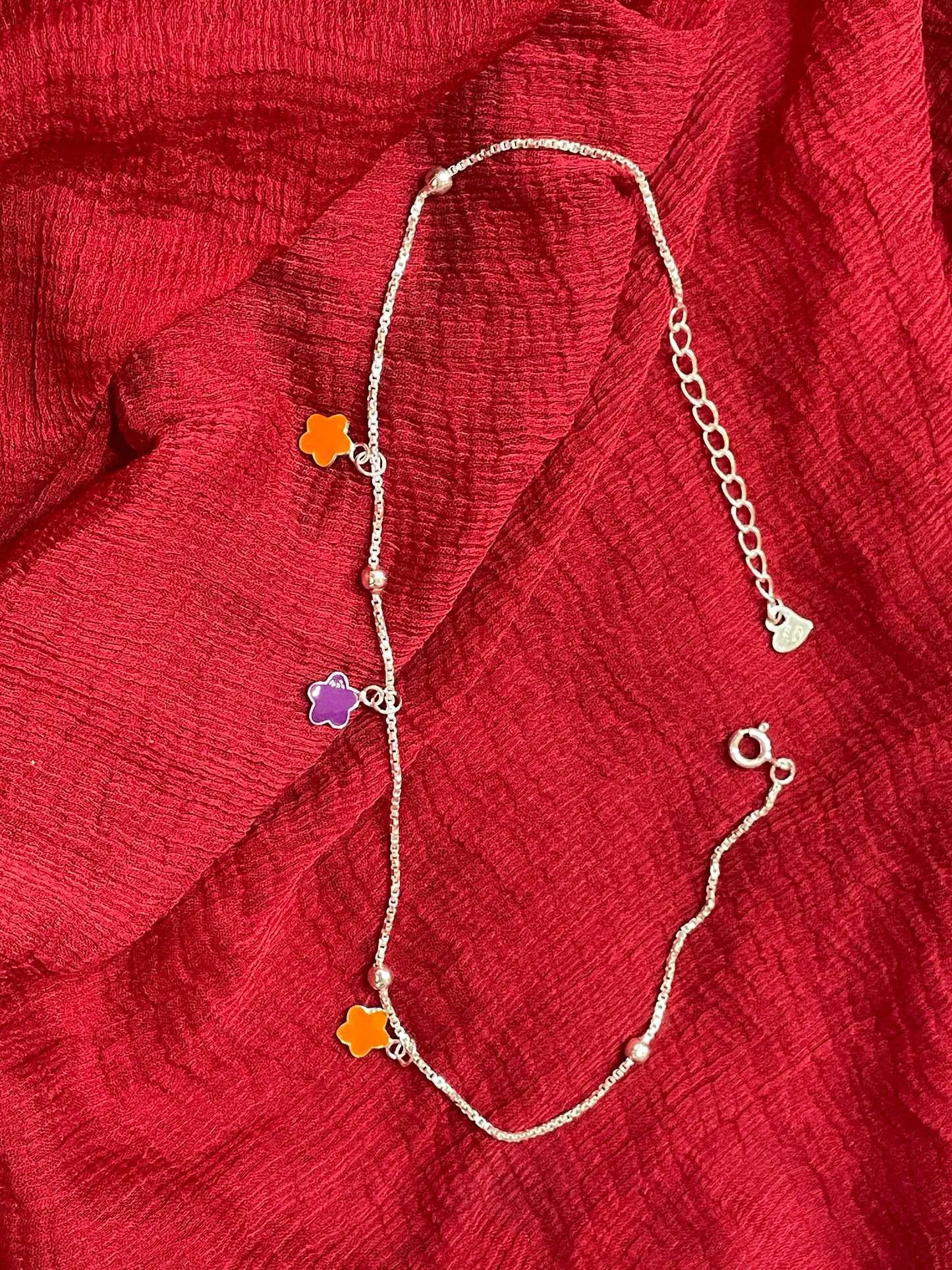 92.5 Silver Orange Flower Anklets | Premium Stylish Floral Design | Jewellery