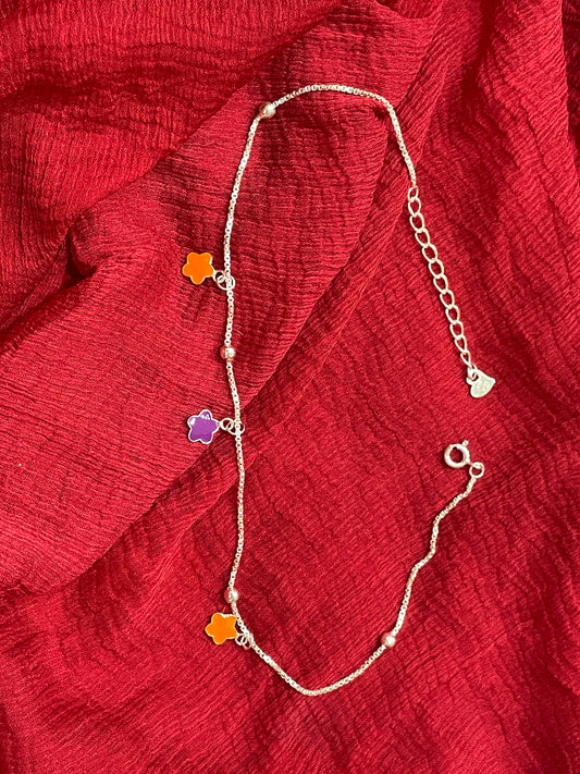 92.5 Silver Orange Flower Anklets | Premium Stylish Floral Design | Jewellery