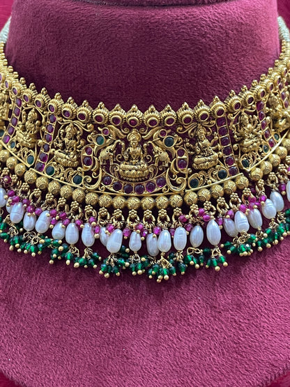 92.5 Silver Gold Plated Lakshmi Devi Necklace for Women | Traditional Temple Style | Elegant Spiritual Jewellery