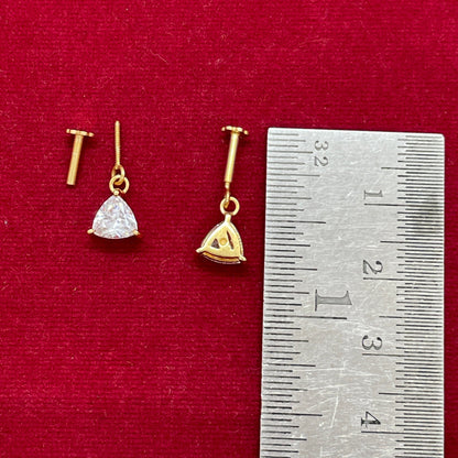 92.5 Silver Gold-Plated Bugadi for Women | White Trillion CZ Dangle on Bar Stud | Helix Earring pair