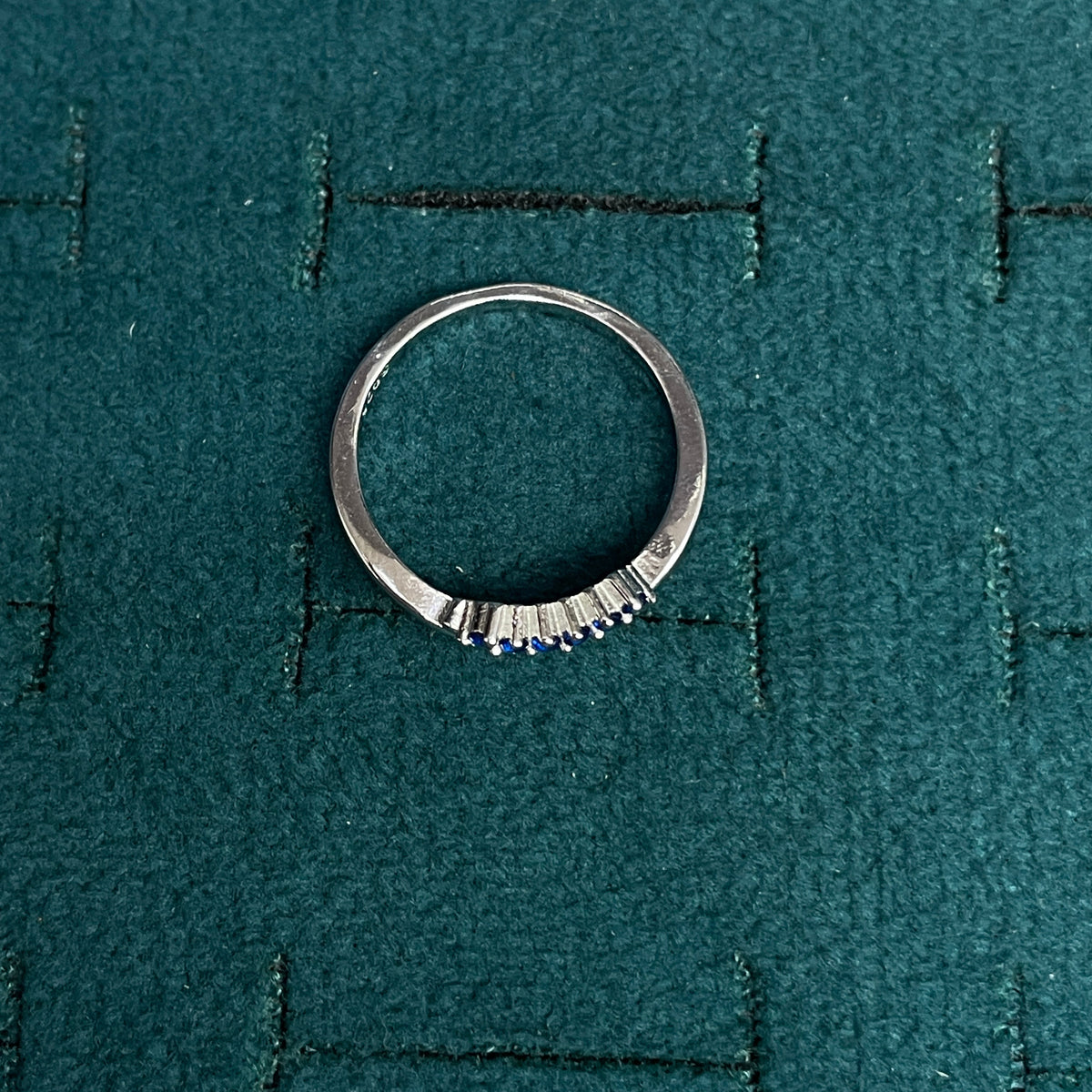 92.5 Silver Blue Stone Wave Ring for Women- Size 12