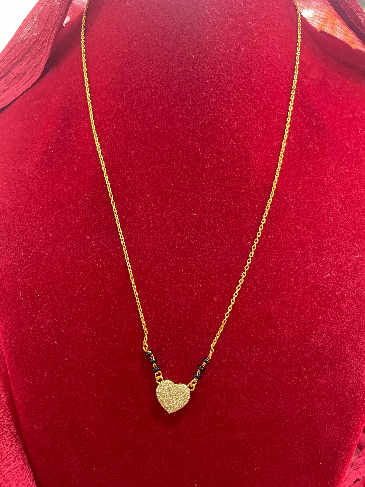 92.5 Silver Gold Plated Heart Pendant Black Bead Chain for Women 19 Inches | Stylish Love Design | Elegant Jewellery