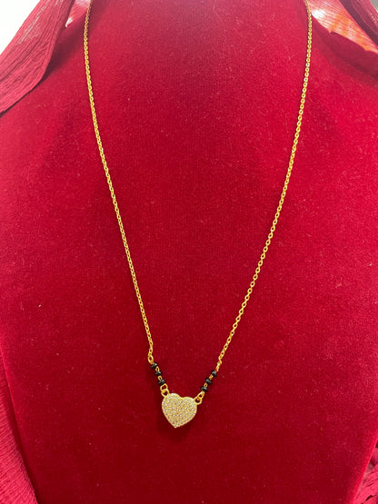 92.5 Silver Gold Plated Heart Pendant Black Bead Chain for Women 19 Inches | Stylish Love Design | Elegant Jewellery