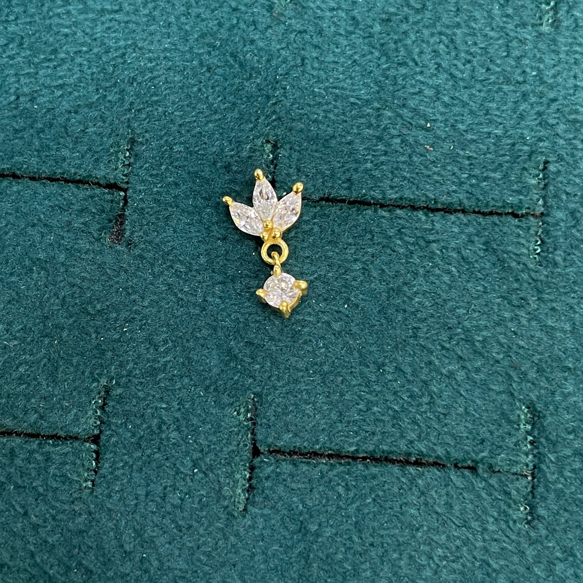 92.5 Sterling Silver Gold Plated Marquise CZ Lotus Drop Studs