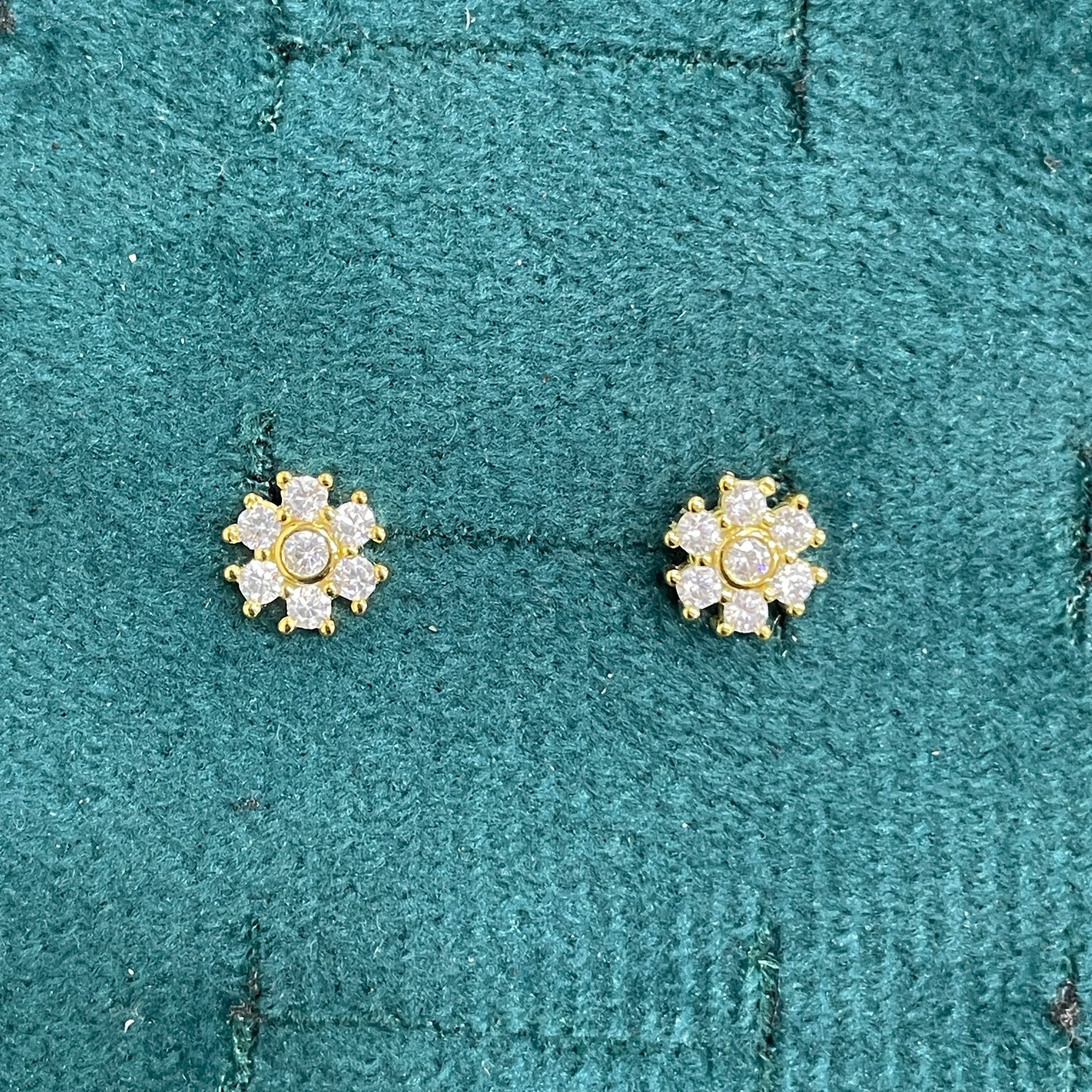 925 Silver Gold Finish Floral Cluster Stud Earrings | CZ Earrings with Ball Screw Back