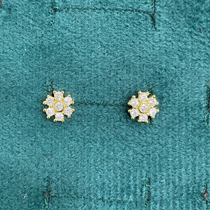 925 Silver Gold Finish Floral Cluster Stud Earrings | CZ Earrings with Ball Screw Back