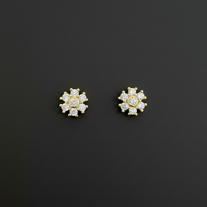 925 Silver Gold Finish Floral Cluster Stud Earrings | CZ Earrings with Ball Screw Back