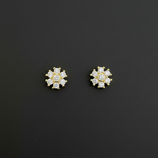 925 Silver Gold Finish Floral Cluster Stud Earrings | CZ Earrings with Ball Screw Back