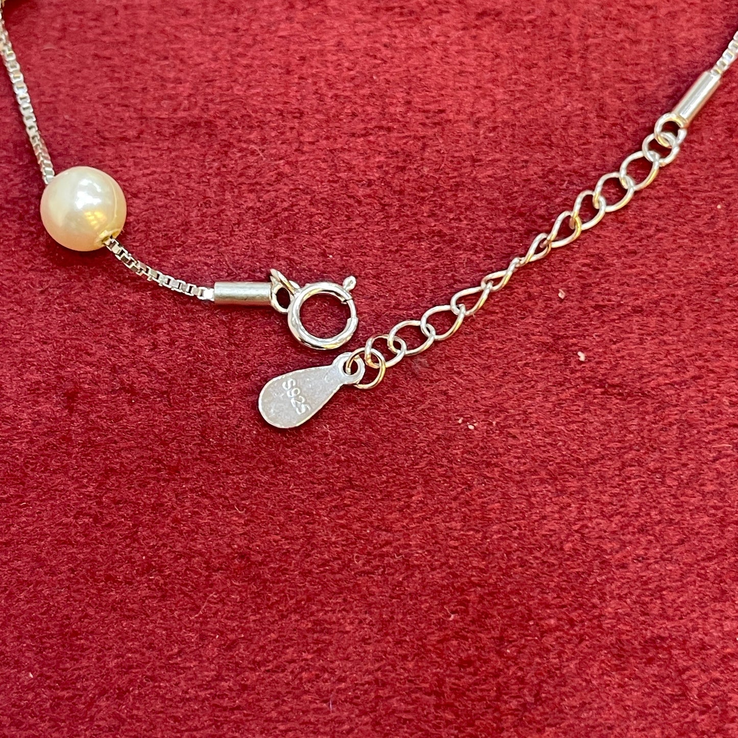 92.5 Sterling Silver Floating Pearl Station Bracelet for Women