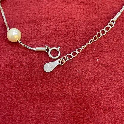 92.5 Sterling Silver Floating Pearl Station Bracelet for Women