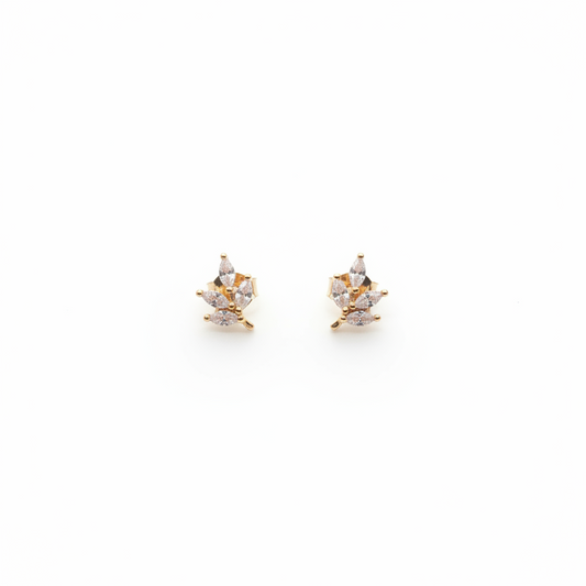 92.5 Sterling Silver RoseGold Plated Marquise CZ Leaf Cluster Studs
