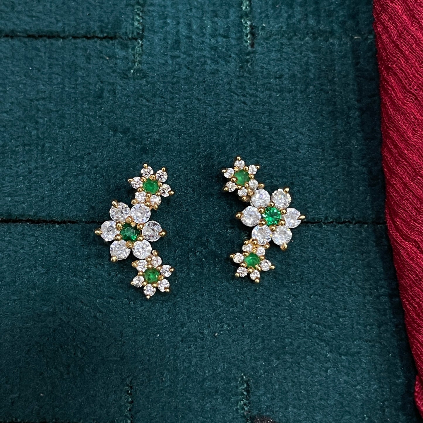 925 Sterling Silver Gold Plated Tri Floral Stud Earrings for Women | Floral Design